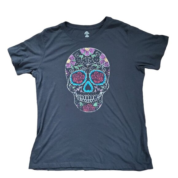 Sugar Skull GraphicT-shirt Blue, Green, Purple and Gold Women's Large - Picture 1 of 11